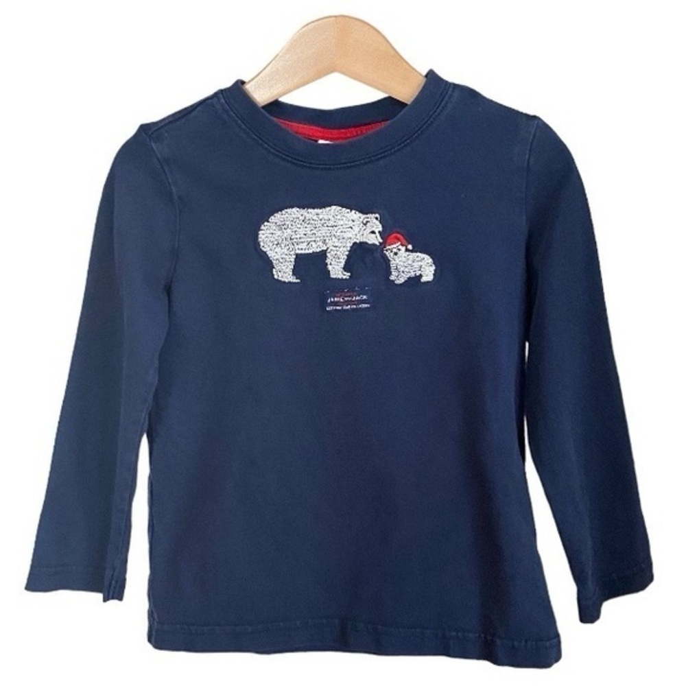 Janie and Jack Navy Blue Christmas Polar Bear Embroidered Ling Sleeve Shirt 3t